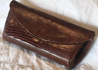 Bolso de mano vintage (años 50) piel de reptil, marrón, brillante. Usado en excelente estado. Hermoso. Único. Chic Foto 1 de 4