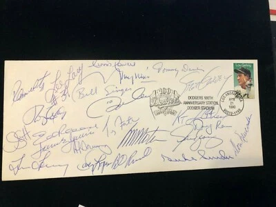 Los Angeles Dodgers 100th Annv Cachet Signed by 1981 Infield & Snider + 22 JSA  - Image 1 of 2