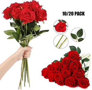 20 Stck. Rote Seidenrosen Künstliche Blumen Realistischer Blumenstrauß Wohndeko Weihnachtsgeschenke - Bild 1 von 10