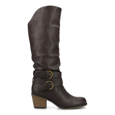 NUEVO Journee Collection Botas Occidentales Hasta la Rodilla Cuero Vegano Marrón Oscuro 7M Foto 1 de 4