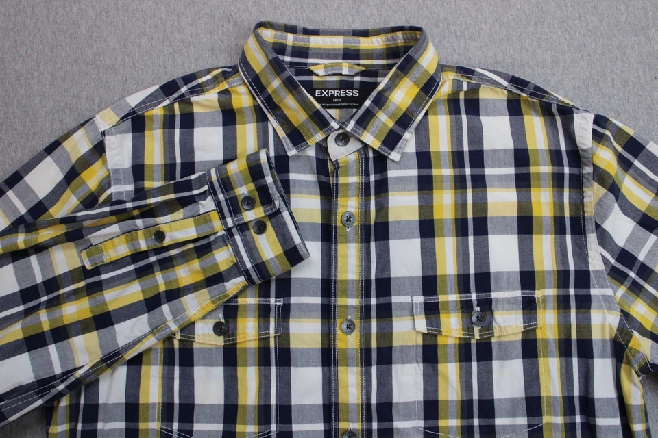 Camisa Express Para Hombre Talla M Manga Larga 100% Algodón Abotonada Cuello Cuadros Foto 1 de 4