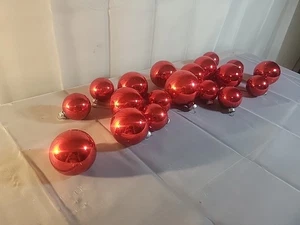 Vintage Glass Christmas Ornaments - Set of 19 Red Balls (Some Chipping) As Is - Picture 1 of 7