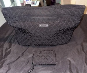 Vera Bradley Classic Black & Rose Quilted Small Tote/Shoulder Bag Purse & Wallet - Picture 1 of 8