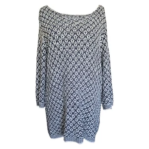 Heine Jumper Dress Size 18 Navy White Knit Long Sleeve Geometric Pattern - Picture 1 of 8
