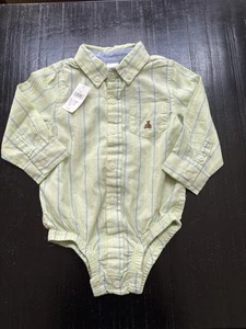 Gap Baby Boy 12-18M Long Sleeve Green Striped Bodysuit Shirt Cotton ~ NWT - Picture 1 of 9