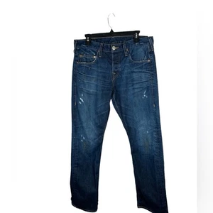 Pantalones de mezclilla True Religion para hombre Bobby rectos lavado oscuro talla 33x33 desgastados - Imagen 1 de 10