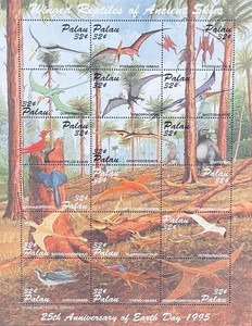 PALAU WINGED REPTILES STAMPS SHEET 1995 MNH PREHISTORIC BIRDS PTERANODON BIRD - Picture 1 of 1