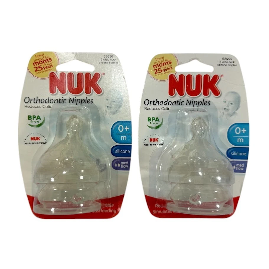 2pks NUK Orthodontic Silicone Nipples BPA 0 M Medium Flow 4