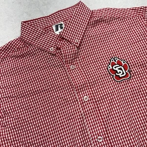 South Dakota Coyotes Russell Botton Down Shirt Men M Red Ck Long Sleeve NWT $29 - Picture 1 of 14