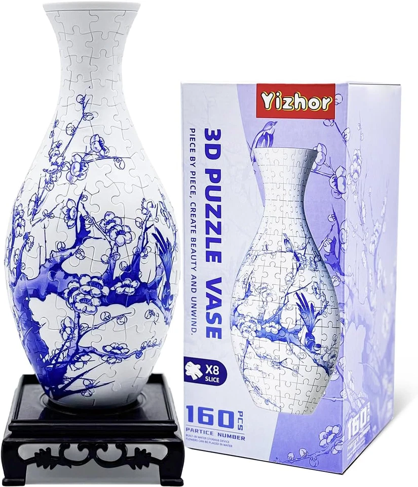 Jarrón rompecabezas 3D para adultos, kit de artesanía de 160 piezas de plástico curvas, flor única Foto 1 de 4