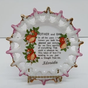 Plato de recuerdo de porcelana poema de mamá y papá de Florida de colección reticulado Japón Kenmar - Imagen 1 de 5
