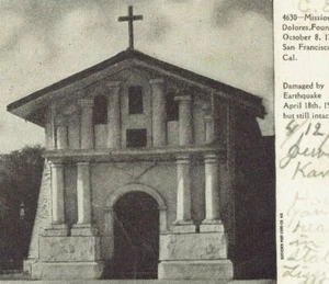 Cartolina terremoto Missione Dolores San Francisco c.1907 spedita Jewell Kansas - Foto 1 di 3