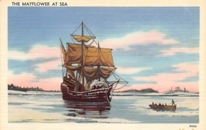 Barco postal: Mayflower Ship at Sea, lino, sin publicar - Imagen 1 de 2