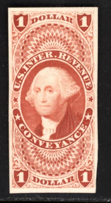 SCOTT R66P4 $1 CONVEYANCE PLATE ON CARD REVENUE PROOF MNH VF CAT $45! - Image 1 of 2