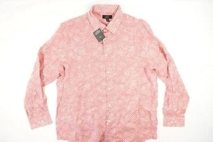 CLUB ROOM LUXURY DIAMOND PRINT PALE RED 2XL 100% LINEN BUTTON FRONT SHIRT MENS  - Picture 1 of 7