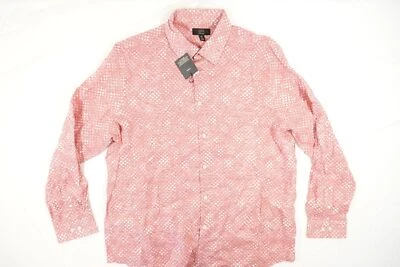 CLUB ROOM LUXURY DIAMOND PRINT PALE RED 2XL 100% LINEN BUTTON FRONT SHIRT MENS  - Image 1 of 4