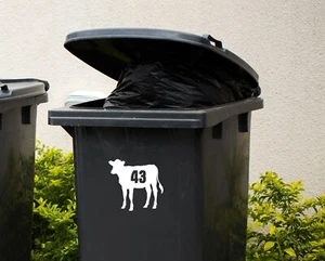 3 x Wheelie Bin Numbers Calf House Number Sticker Recycling Farm Cow Cattle - Picture 1 of 5