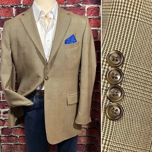 JOS A BANK MENS BLAZER SIZE 42L LONG FIT SPORT COAT TAN GLEN CHECK PLAID JACKET - Picture 1 of 12