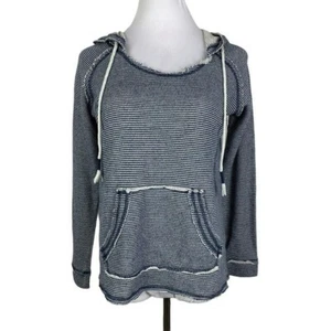 Ocean Drive Striped Hooded Drawstring Sweatshirt Women's Small Navy Blue White - Picture 1 of 10