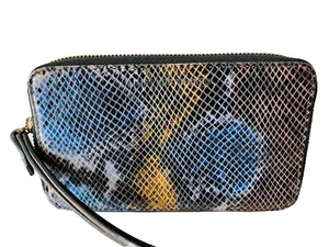 Aimee Kestenberg Genuine Snakeskin Leather Lapis Blue Dhena Zip Women’s Wallet - Picture 1 of 14