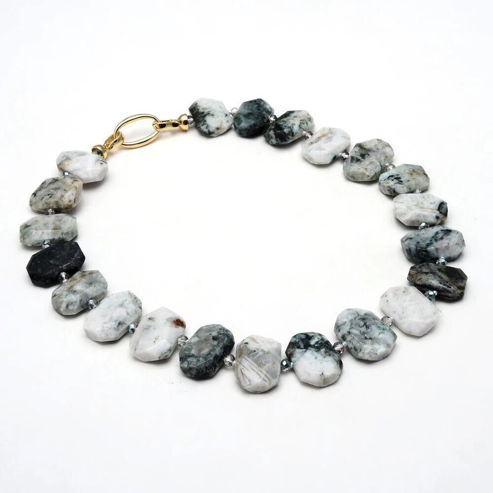 19-дюймовый натуральный зеленый агат коренастый прямоугольник реальный камень колье ожерелье этнический - Изображение 1 из 4