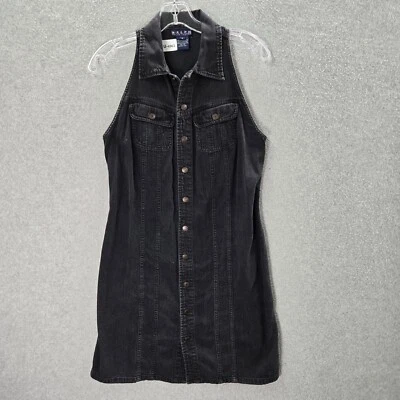 VINTAGE Ralph Lauren Women Dress 8 Gray Denim Mini Shirt Sleeveless Collar - Image 1 of 4