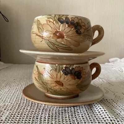 Déjeuner Pour Deux Grès Fleuri Grandes Tasses Vintage  - Photo 1/4
