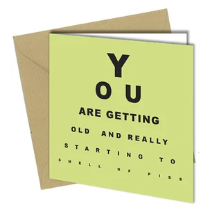 #675 GEBURTSTAG VATERTAG GRUSSKARTE Sehtest Geruch P*ss lustiger Witz unhöflich 6x6 - Bild 1 von 2