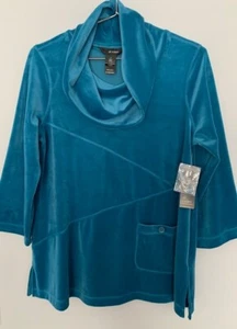 ALI MILES Stretch Velour Tunic Top NWT Sz S Dark Teal 3/4 Slv MSRP $74 GORGEOUS - Picture 1 of 8