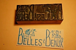 1960s Printing Letterpress Printer Block Decorative Print Cut BELLES AND BEAUX - Picture 1 of 1
