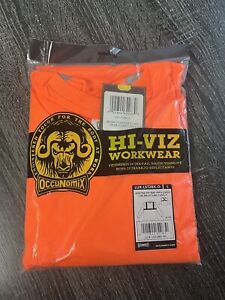 Orange Hi-Vis Long-sleeve T-Shirt ANSI Class 2 Type R Reflect Stripe. Size Large