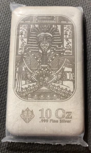 10 Oz Plateada Pharoah King Tut Bar .999 GRABADA CON LÁSER Tridente Como Nueva LO ÚLTIMO - Imagen 1 de 3