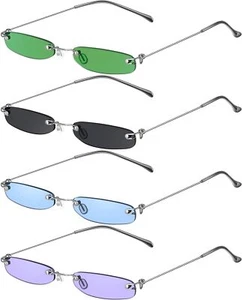 4 Pairs Women Thin Vintage Sunglasses Rectangle Small Skinny... - Picture 1 of 7