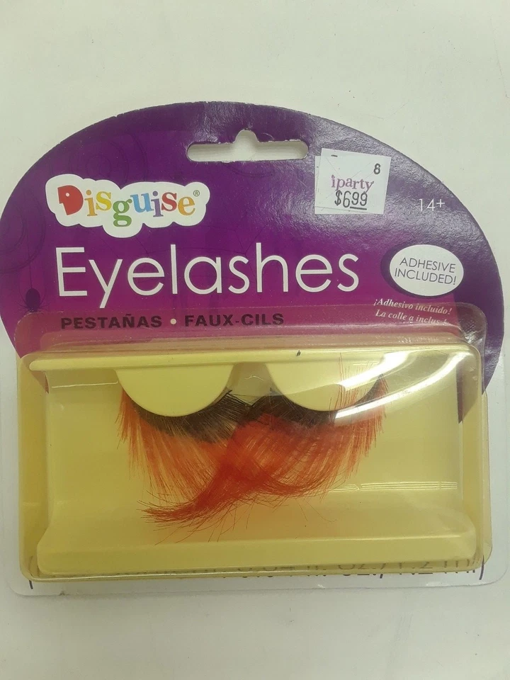 Red tip black feather Eyelashes By Disguise,  Self Adhesive, NIP - Image 1 of 1