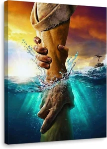 Framed Jesus Christ Canvas Wall Art The Hand of God Jesus Reaching Into Water - Picture 1 of 12