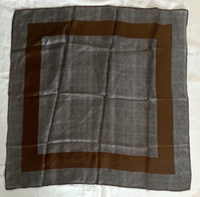 Glentex Brown Herringbone 22 1/2” Square Scarf 100% Silk Hand Rolled Japan - Image 1 of 4