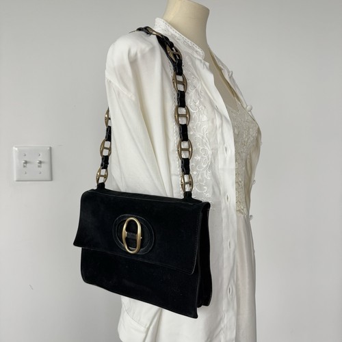 SAINT LAURENT (YSL) Borsa a tracolla vintage YSL Yves Saint Laurent scamosciata con patta per fisarmonica Made in Italy