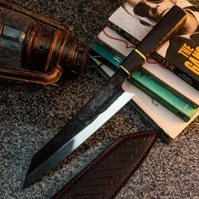 Wild blade Survival Knife 12.6" Full Tang Damascus / Carbon Steel + Sheath - Image 1 of 4