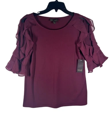 Nuevo top manga con volantes Bold Elements para mujer talla pequeña poliéster/rayón Foto 1 de 4