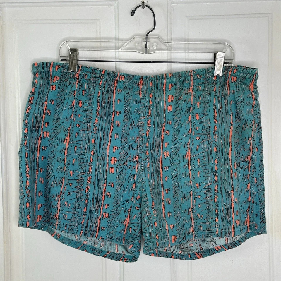 Vintage 80s 90s Islander Men’s Swim Trunks Green Geometric Lined Large 36-38 Vtg - Image 1 of 3