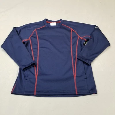 Majestic 棒球热身男孩 L 码蓝色红色条纹套衫口袋青少年 — 第 1/4 张图片