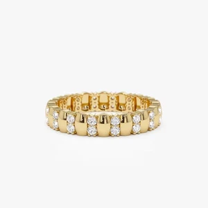 Anillo de eternidad completo de diamantes simulados redondos de 2 quilates enchapado en oro amarillo de 14 k - Imagen 1 de 5