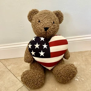 NWT Pottery Barn Theo The Teddy Plush Pillow Holding American Heart 16”x8.5” - Picture 1 of 15