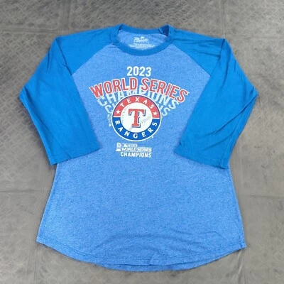 Texas Rangers Shirt World Series Majestic Threads Raglan 3/4 Sleeve Women Large - Image 1 of 4