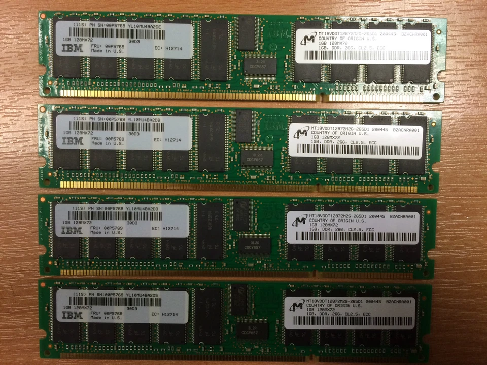 IBM 4445 4GB (4x 1024MB) 208-Pin 266MHz DDR1 SDRAM DIMMs 00P5769 12R8614 30D3 - Image 1 of 1