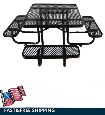 46in Square Steel Picnic Table & Bench for Garden w/ Umbrella Hole Outdoor - Image 1 of 4
