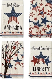 Patriotic Stars Kitchen Towels Set of 4, 18X26 Inch, 4Th of July Decoration - Picture 1 of 12