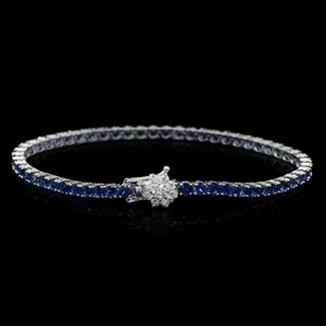 Simple & Unique Royal Blue Brilliant Cut 7.16CT Sapphire & White Zircon Bracelet - Picture 1 of 4