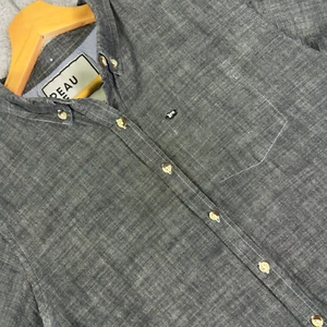 Peau De Loup PDL Gray Cotton Button Up Short Sleeve Shirt Size 12 - Picture 1 of 6