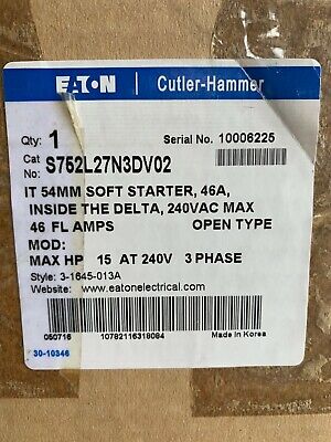 EATON Soft Start Cutler Hammer S752L27N3DV02 Motor Starter 46A (15HP) 240v NEW • 385$